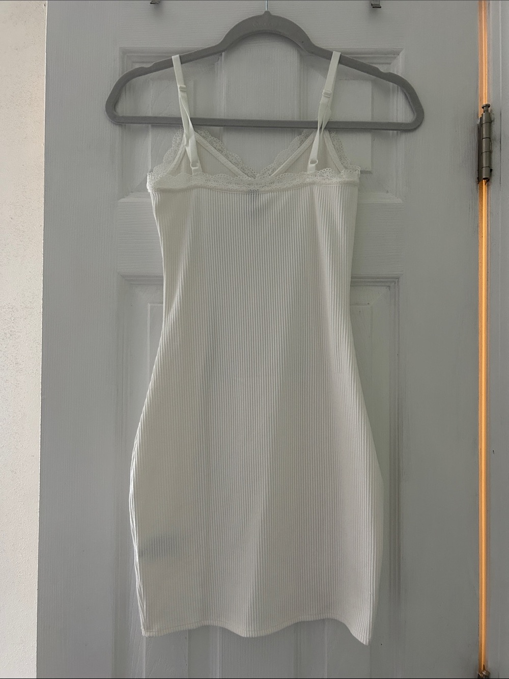 Divided White Ribbed Lace-Trim Slip - Picture 2 of 3